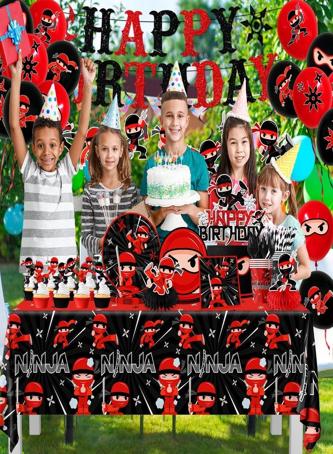Bezkega Ninja Birthday Party Decorations Tableware,193pcs Ninja Warrior Party Decorations Plates and Napkins Cups Tablecloths,Cake Topper,Balloon for Ninja Party Supplies,Serves 24 - Image 4