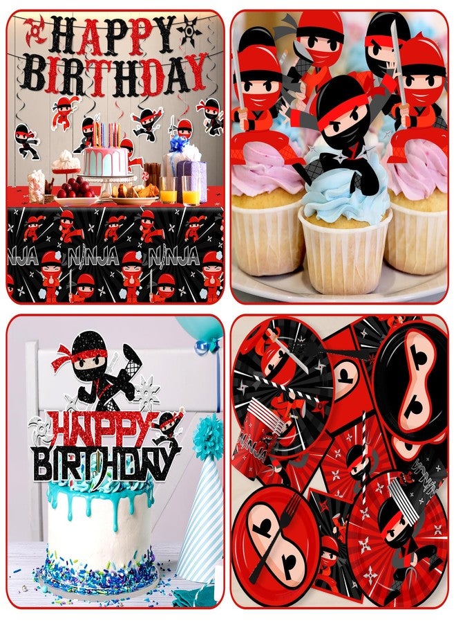 Bezkega Ninja Birthday Party Decorations Tableware,193pcs Ninja Warrior Party Decorations Plates and Napkins Cups Tablecloths,Cake Topper,Balloon for Ninja Party Supplies,Serves 24 - Image 5