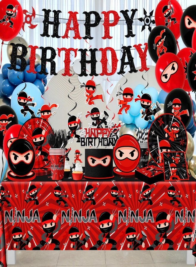 Bezkega Ninja Birthday Party Decorations Tableware,193pcs Ninja Warrior Party Decorations Plates and Napkins Cups Tablecloths,Cake Topper,Balloon for Ninja Party Supplies,Serves 24 - Image 3
