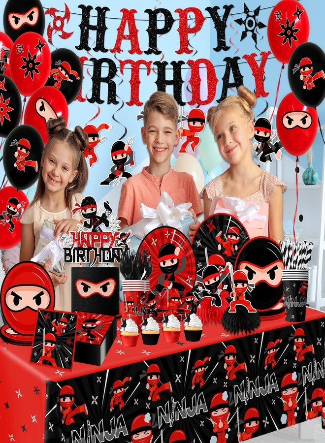 Bezkega Ninja Birthday Party Decorations Tableware,193pcs Ninja Warrior Party Decorations Plates and Napkins Cups Tablecloths,Cake Topper,Balloon for Ninja Party Supplies,Serves 24 - Image 2