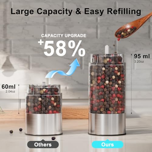 Vivosparks Electric Salt and Pepper Grinder Set Upgraded 32oz 95ml Large Capacity USB Rechargeable Mill with LED Light 6 Adjustable Coarseness Stainless Steel Shaker for Kitchen BBQ Gift Giving - Image 3