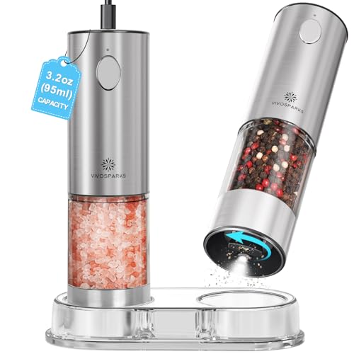Vivosparks Electric Salt and Pepper Grinder Set Upgraded 32oz 95ml Large Capacity USB Rechargeable Mill with LED Light 6 Adjustable Coarseness Stainless Steel Shaker for Kitchen BBQ Gift Giving - Image 1