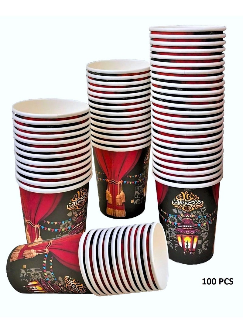 Boxwoods 100 PCS Of Disposable Printed Paper Cups 9 Oz for Ramadan and Eid party 