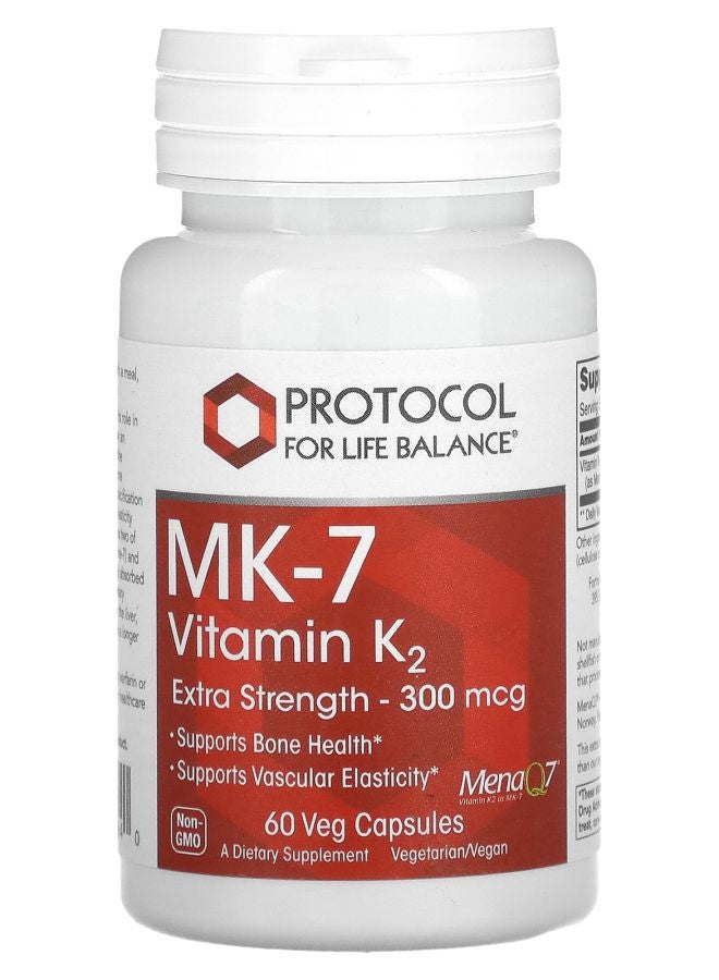 Protocol For Life Balance فيتامين ك2 MK-7 قوة إضافية 300 ميكروغرام 60 كبسولة نباتية