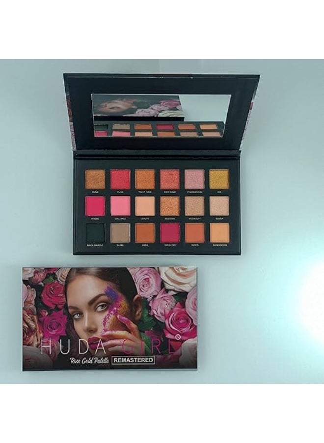 HUDA GIRL Rose Gold Remastered Beauty Eyeshadow Palette 18 Color Shimmer and Matte Shades Eyeshadow - Image 1