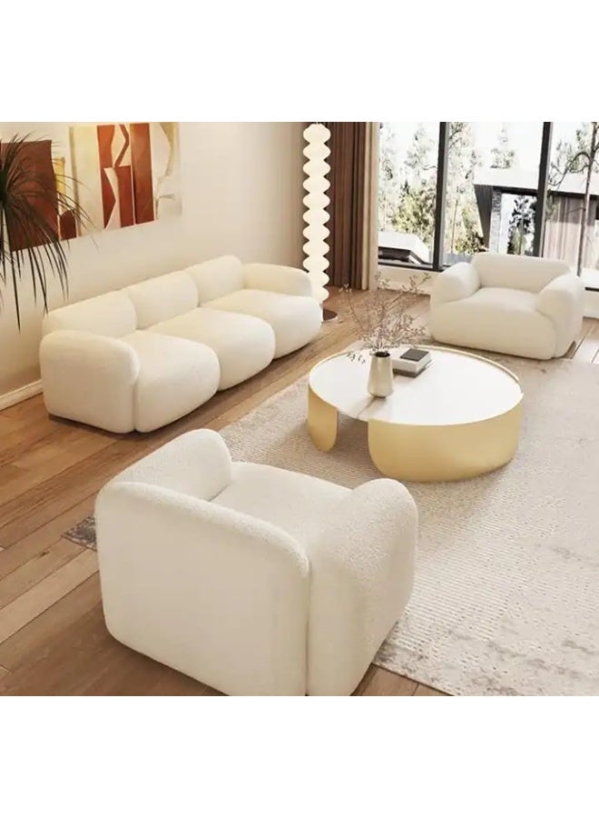 Comfynest 3+1+2 Boucle Sofa Set Curved Sectional Configuration, Modern Luxury Living Room Furniture White  - Image 1