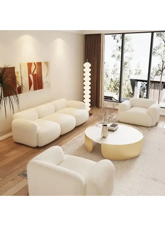 Comfynest 3+1+2 Boucle Sofa Set Curved Sectional Configuration, Modern Luxury Living Room Furniture White  - Image 2