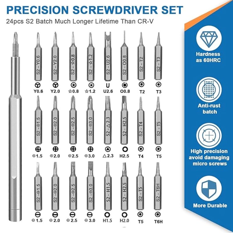 DRANZ DRANZ 24 in 1 Magnetic Mini Screwdriver Kit with Smart CaseS2 Steel Driver BitsPocket Kit for ElectronicsCellphoneTabletPCEyeglass and Household RepairsCompact Sturdy Repair Tool Set  - Image 2