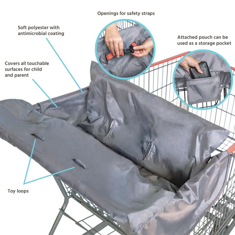 J.L. Childress Healthy Habits Shopping Cart & High Chair Cover for Baby, Kids, & Toddler - Cover for Grocery Carts & Restaurants, for Boys & Girls, Universal Fit - Grey - Image 2