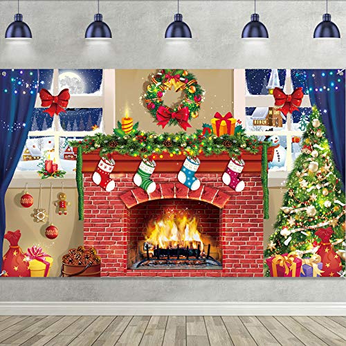 Sumind 6x4 feet Christmas Fireplace Theme Backdrop Christmas Brick Wall Theme Decoration Extra Large Fabric Red Brick Wall Backdrop for Photo Baby Shower - Image 1