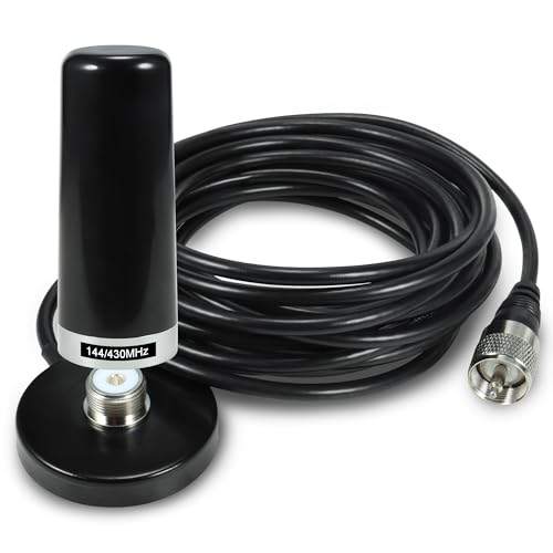 BASIKER 3 Inch Vehicle Mobile Ham Radio Antenna Dual Band VHF UHF 136-174MHz 400-470MHz, NMO Magnetic Base Mount SO239 PL-259 Plug 16.4ft RG58 Coaxial Cable, CB Radio Antenna Truck Car Accessories - Image 1