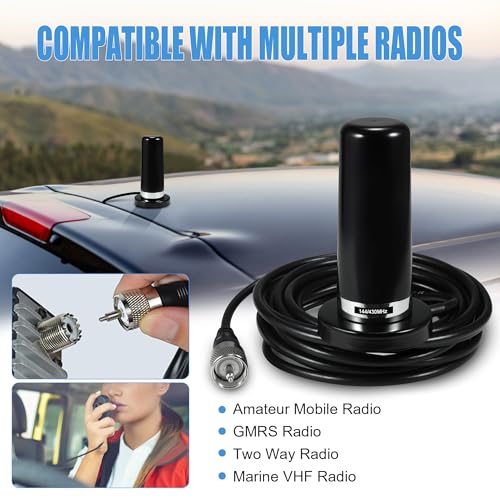 BASIKER 3 Inch Vehicle Mobile Ham Radio Antenna Dual Band VHF UHF 136-174MHz 400-470MHz, NMO Magnetic Base Mount SO239 PL-259 Plug 16.4ft RG58 Coaxial Cable, CB Radio Antenna Truck Car Accessories - Image 3