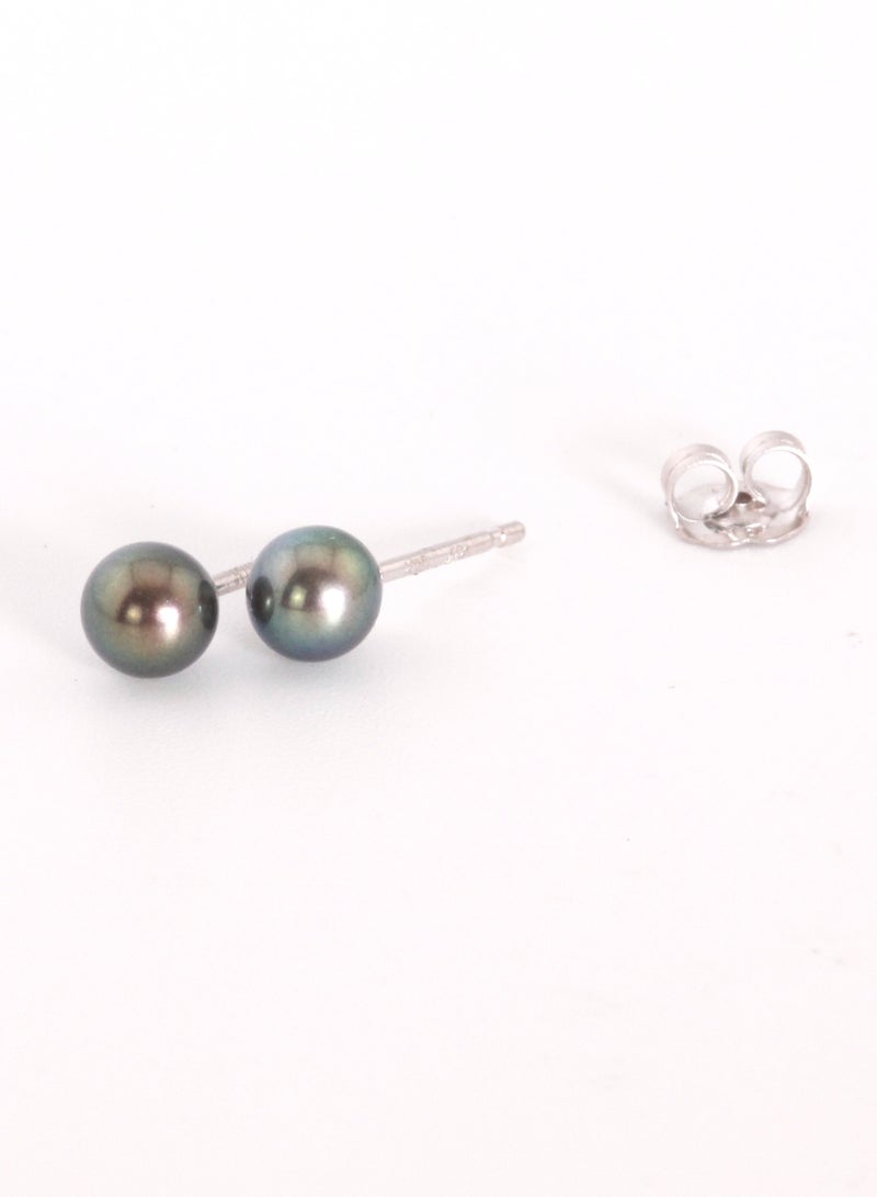 MIKURA Earrings, Freshwater Pearls, A Quality, Treated Black Color, 5.5-5.0MM, 18KW  - Image 1