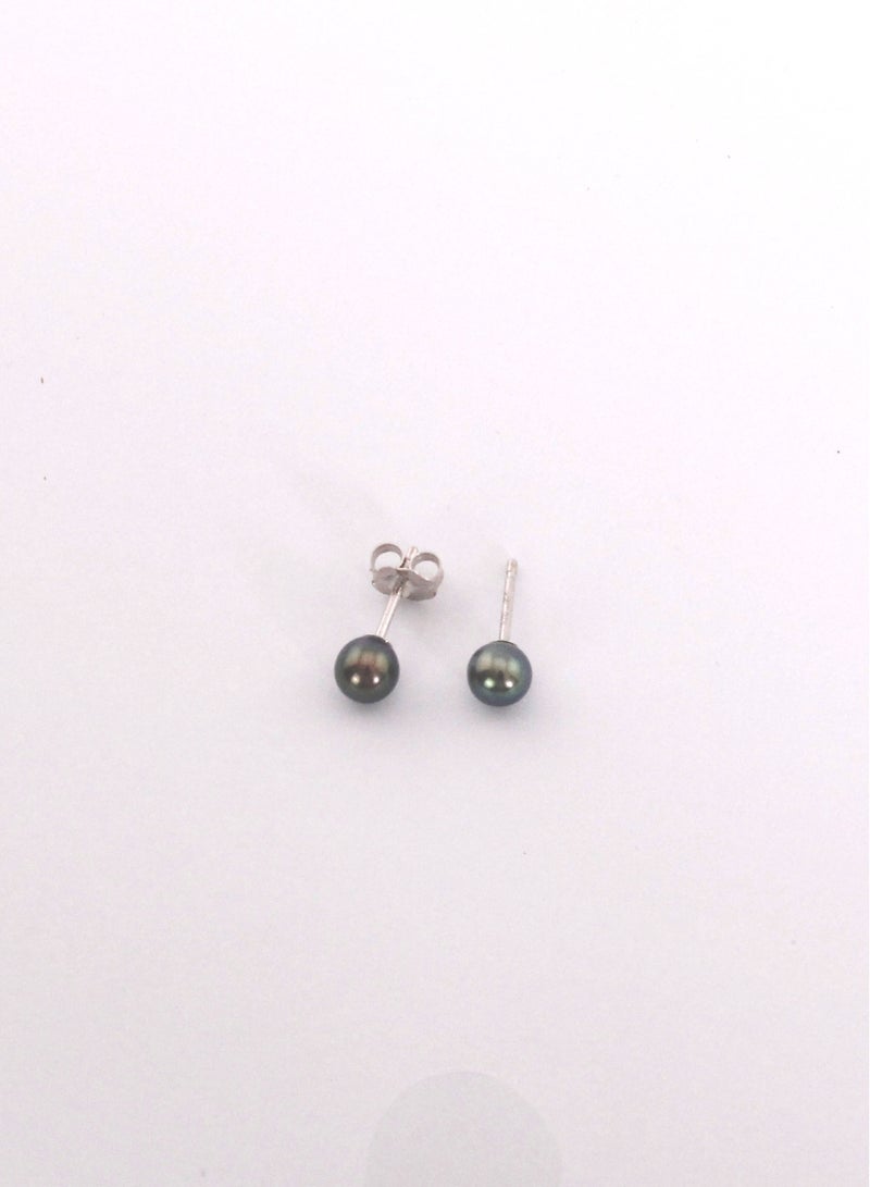 MIKURA Earrings, Freshwater Pearls, A Quality, Treated Black Color, 5.5-5.0MM, 18KW  - Image 2