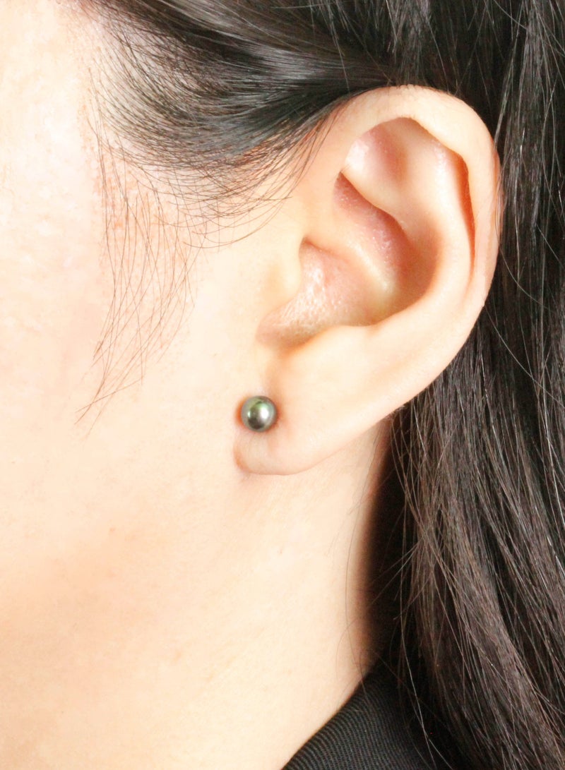 MIKURA Earrings, Freshwater Pearls, A Quality, Treated Black Color, 5.5-5.0MM, 18KW  - Image 4