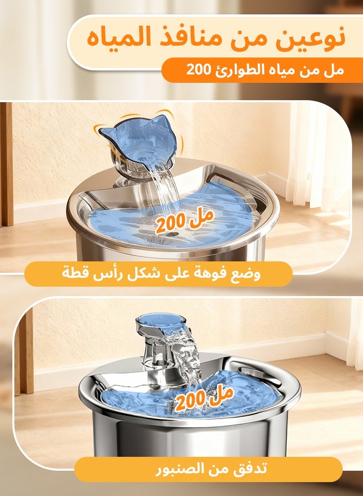 لابيت نافورة مياه للحيوانات الأليفة من الفولاذ المقاوم للصدأ 304 سعة 2 لتر - مضخة فائقة الهدوء، ومياه متدفقة مستمرة، وفوهتين قابلتين للتبديل، وتتضمن 2 مرشحات كربون منشط، ووعاء شرب تلقائي للقطط والكلاب الصغيرة - Image 5