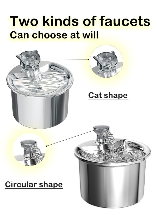 LAPET Pet Water Fountain 304 Stainless Steel, 2L Automatic Water Dispenser with Ultra-Quiet Pump with Filters Drinking Bowl for Cats  - Image 2