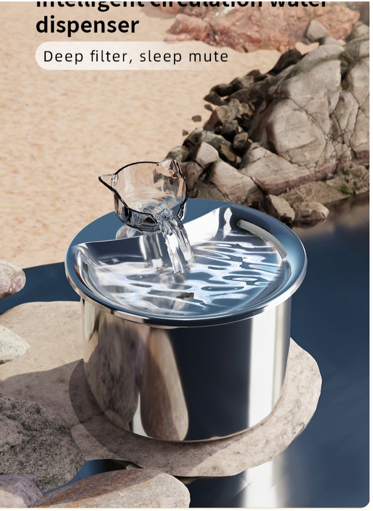 LAPET Pet Water Fountain 304 Stainless Steel, 2L Automatic Water Dispenser with Ultra-Quiet Pump with Filters Drinking Bowl for Cats  - Image 5