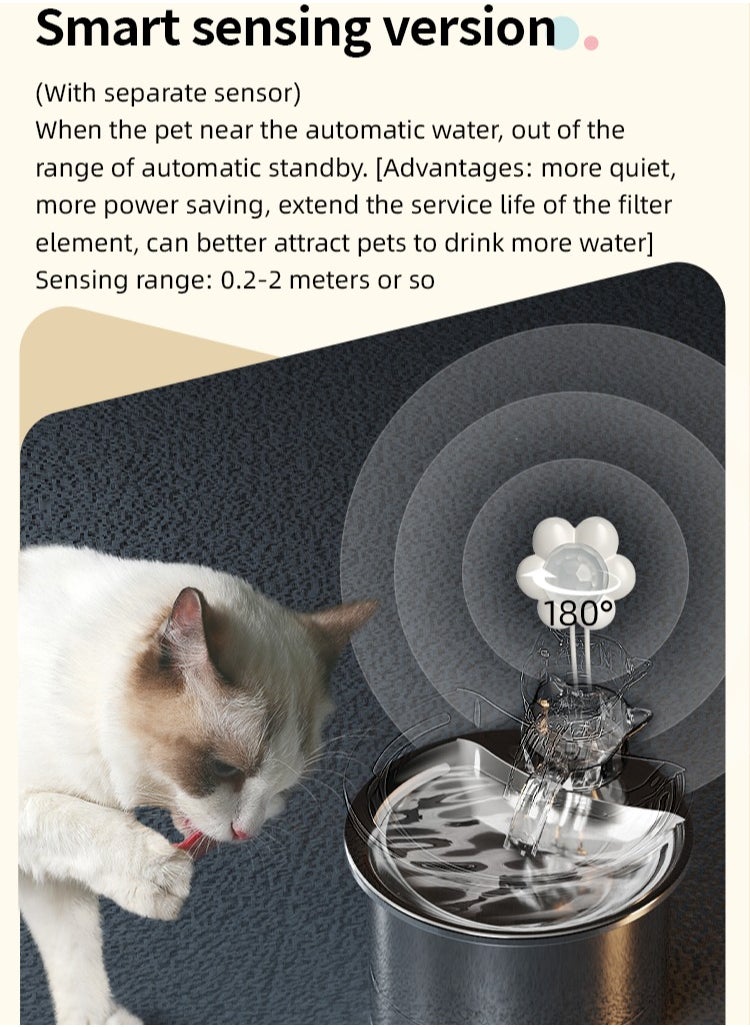 LAPET Pet Water Fountain 304 Stainless Steel, 2L Automatic Water Dispenser with Ultra-Quiet Pump with Filters Drinking Bowl for Cats  - Image 4