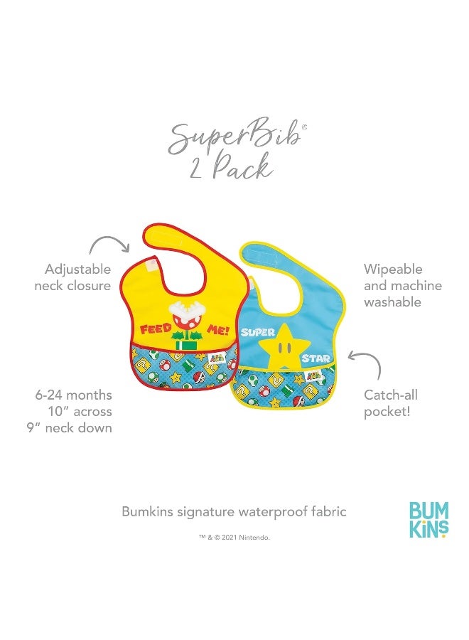 Bumkins Nintendo Bibs for Girl or Boy, SuperBib Baby and Toddler for 6-24 Months, Essential Must Have for Eating, Feeding, Baby Led Weaning, Waterproof Soft Fabric, 2-pk Super Mario Expressions - Image 5