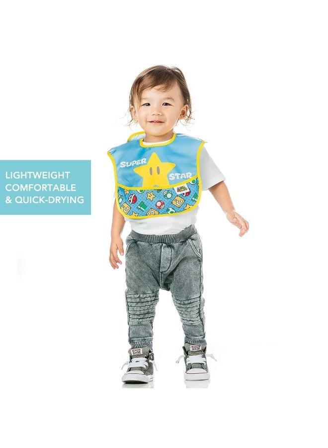 Bumkins Nintendo Bibs for Girl or Boy, SuperBib Baby and Toddler for 6-24 Months, Essential Must Have for Eating, Feeding, Baby Led Weaning, Waterproof Soft Fabric, 2-pk Super Mario Expressions - Image 4