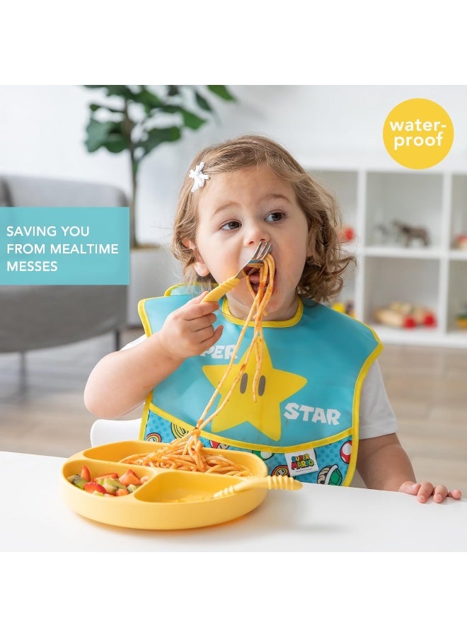 Bumkins Nintendo Bibs for Girl or Boy, SuperBib Baby and Toddler for 6-24 Months, Essential Must Have for Eating, Feeding, Baby Led Weaning, Waterproof Soft Fabric, 2-pk Super Mario Expressions - Image 2