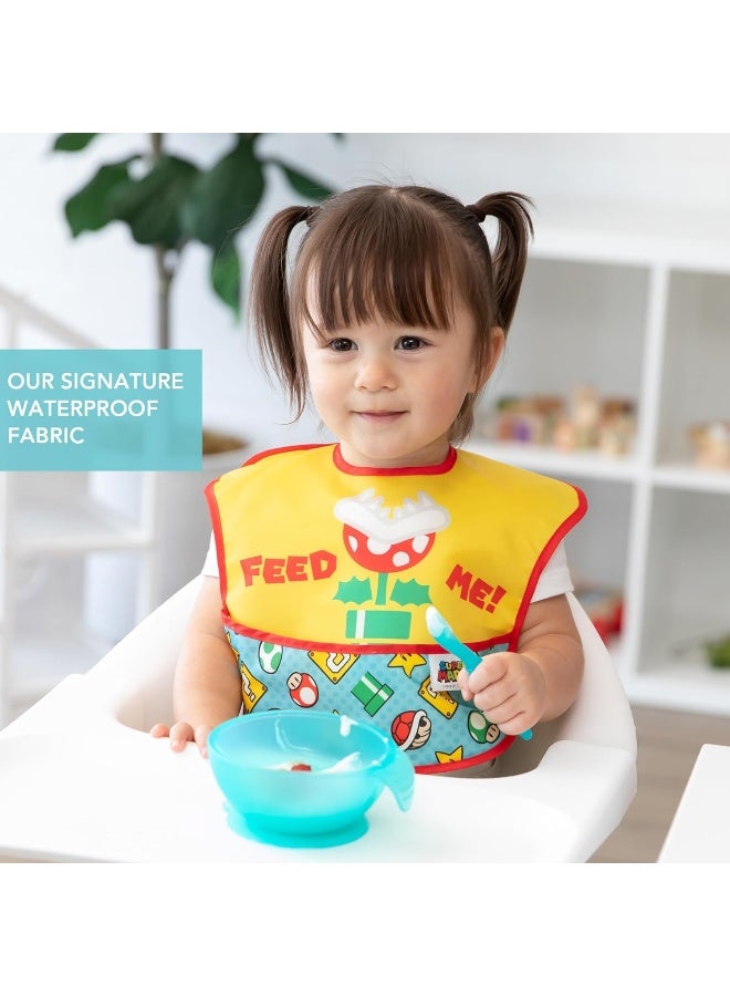 Bumkins Nintendo Bibs for Girl or Boy, SuperBib Baby and Toddler for 6-24 Months, Essential Must Have for Eating, Feeding, Baby Led Weaning, Waterproof Soft Fabric, 2-pk Super Mario Expressions - Image 3