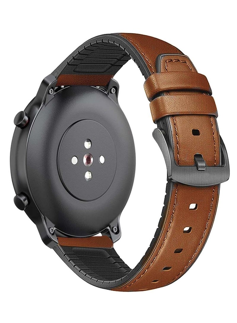 NIBEMINENT Genuine Leather Replacement Band 22mm For Amazfit GTR 47mm Official Brown
