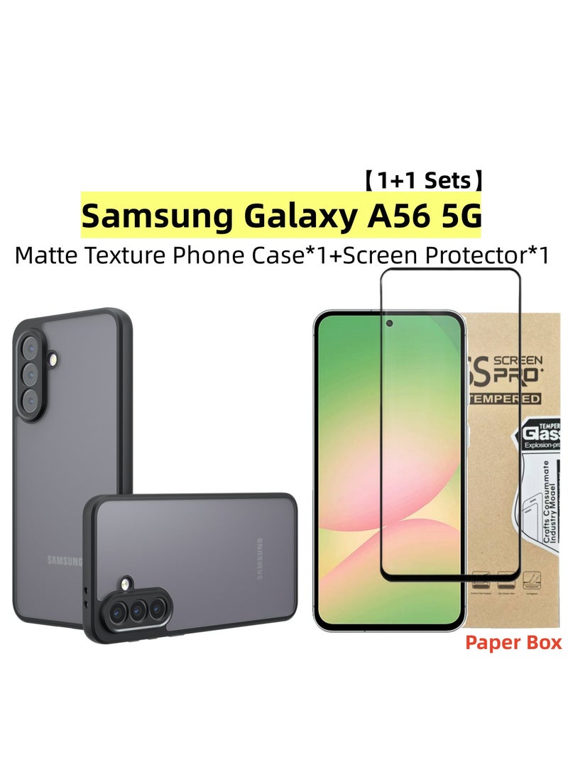 [1+1 مجموعات] غلاف واقي وواقي شاشة لجهاز سامسونج جالاكسي A56 5G، خلفية شفافة غير لامعة، غلاف هاتف رفيع، مضاد لبصمات الأصابع، حماية من السقوط، فيلم مقسى - Image 1