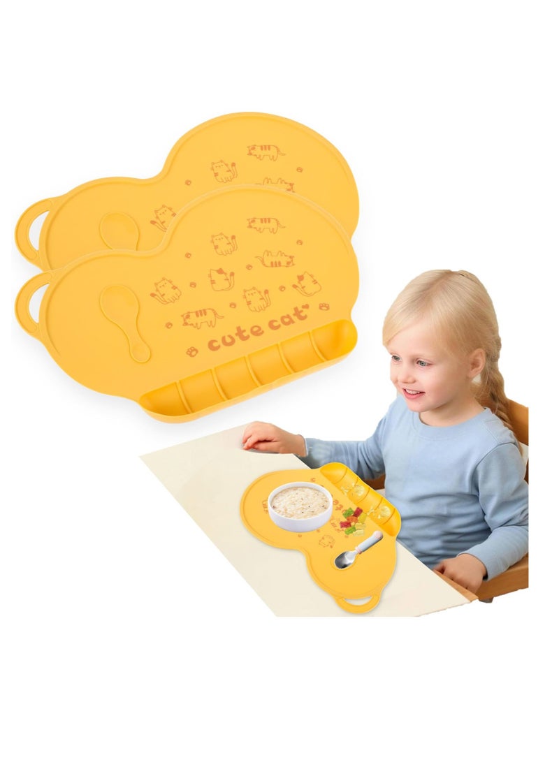 SOLARAE Baby Silicone Placemats for Toddlers Kids, Kids Placemats Wipeable, Food Grade Silicone Baby Place Mat, with 6 Food Catching Pockets, Nonslip Heat Resistant, for Dining Table & Restaurants (Yellow) - Image 1