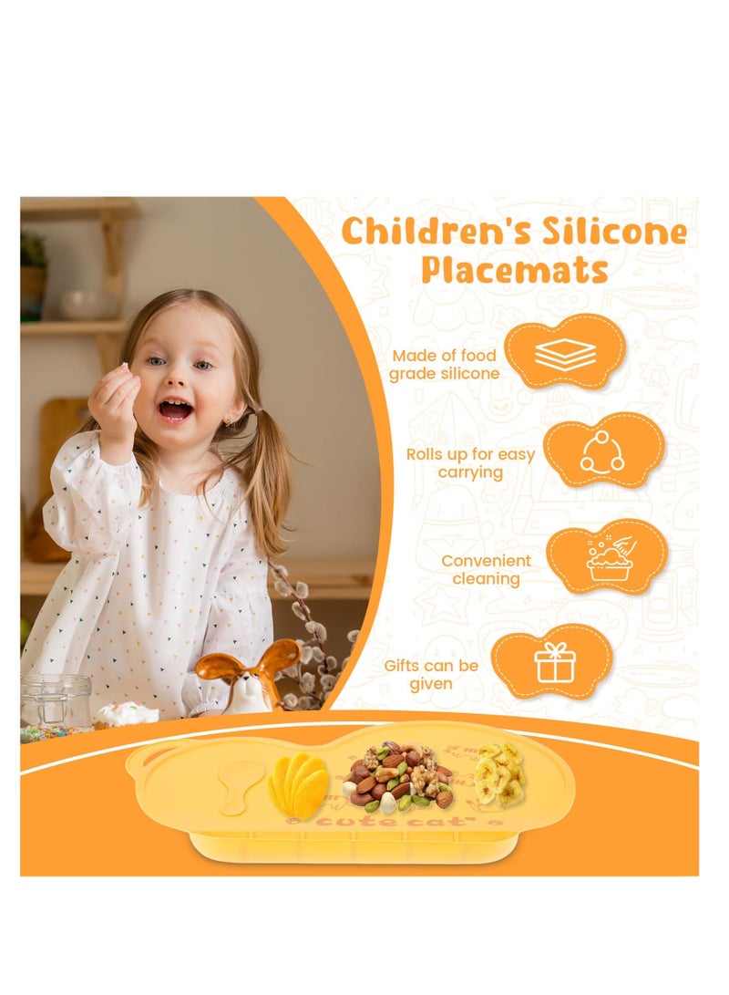 SOLARAE Baby Silicone Placemats for Toddlers Kids, Kids Placemats Wipeable, Food Grade Silicone Baby Place Mat, with 6 Food Catching Pockets, Nonslip Heat Resistant, for Dining Table & Restaurants (Yellow) - Image 2