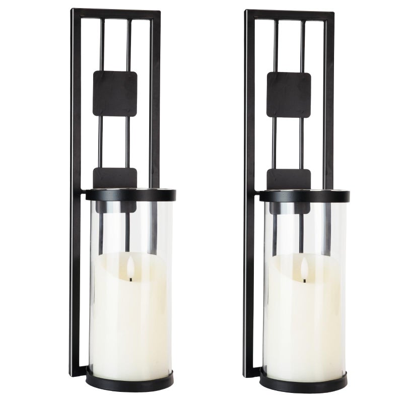 Homemory Wall Sconces Candle Holder Set of 2 Modern Metal Rustic Wall Decor for Living Room Dining Room Bedroom BathroomBlack