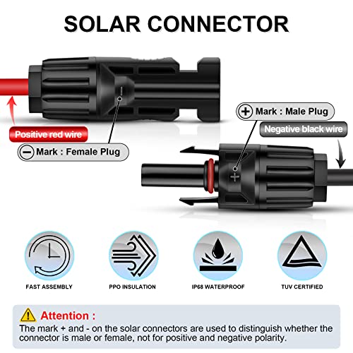 iGreely 20 Feet 10AWG Solar Extension Cable with Female and Male Connector Solar Panel Wire Adapter (20FT Red + 20FT Black) - Image 2