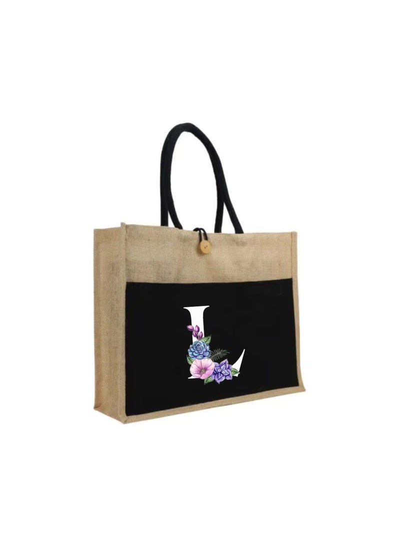 PRINTSHOP4ME Jute Bag Initial Letter Printed Design–Reusable,Durable Tote Bag For Gifting Or Everyday Use|Used For Festive Celebrations&Gifts For Special Person  - Image 1