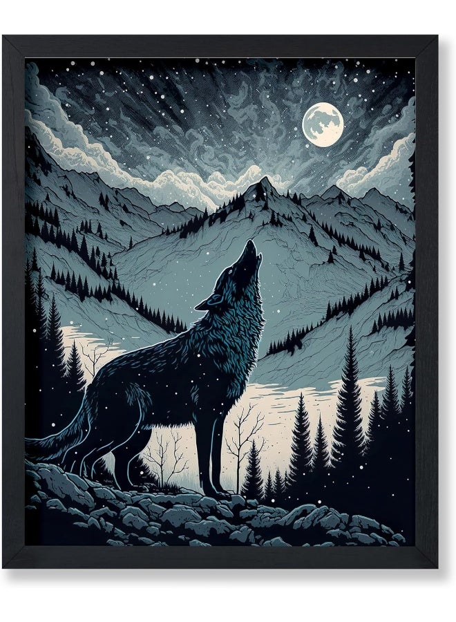 Poster Master Howling Wolf Poster - Moon Print - Mountain Art - Image 1