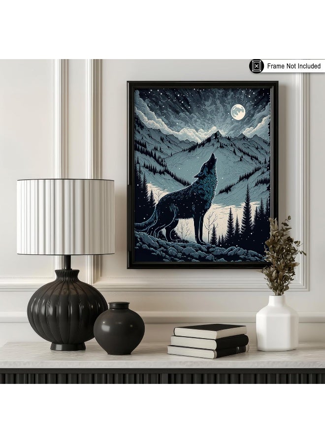 Poster Master Howling Wolf Poster - Moon Print - Mountain Art - Image 3