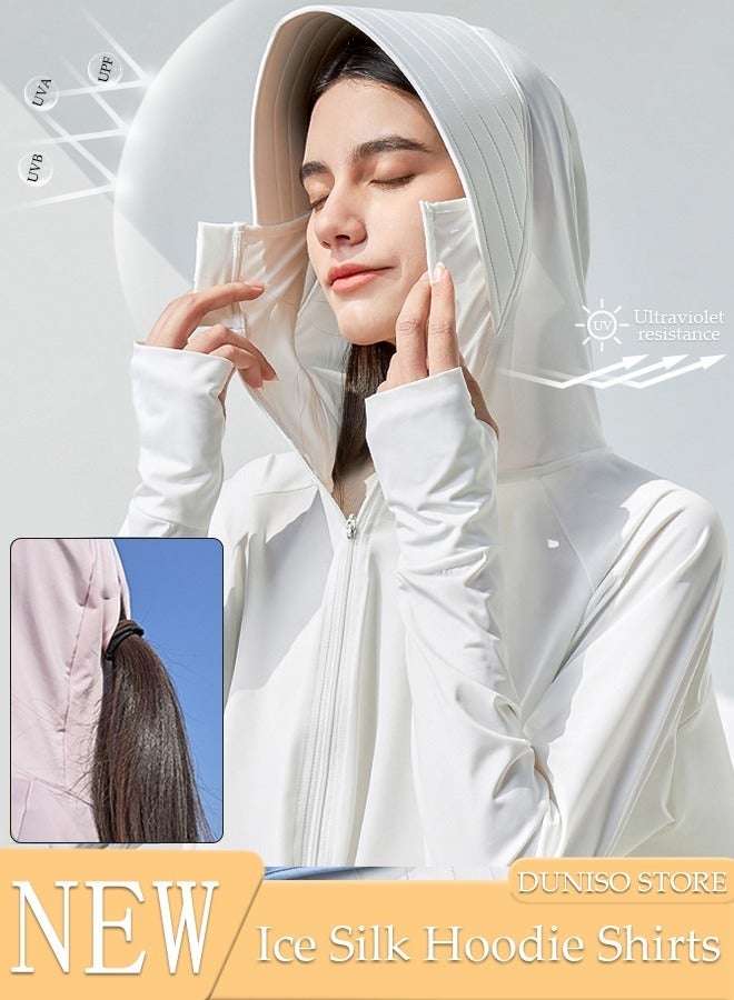 DUNISO Lightweight Sun Protection Clothing For Women, UPF 50+ Long Sleeve Sun Protection Hoodie Shirt, Long Sleeve Ice Silk Hoodie Shirts for Outdoor Climbing Hiking - Image 1