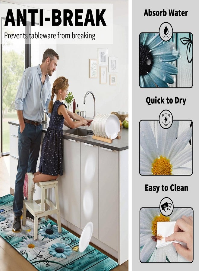 Granbey مجموعة سجاد وحصائر مطبخ من Granbey Teal Daisy، قطعتان، سجاد مطبخ خشبي عتيق بلون الفيروز الريفي، مناسب للأرضيات، مانع للانزلاق، مناسب للوقوف، مناسب للحوض، المكتب، غرفة الغسيل - Image 5