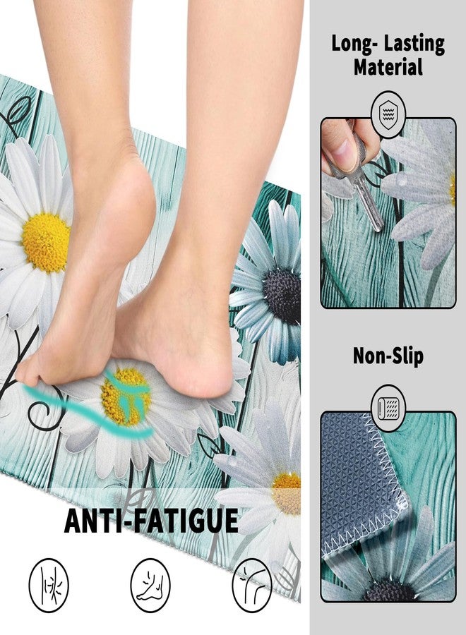 Granbey مجموعة سجاد وحصائر مطبخ من Granbey Teal Daisy، قطعتان، سجاد مطبخ خشبي عتيق بلون الفيروز الريفي، مناسب للأرضيات، مانع للانزلاق، مناسب للوقوف، مناسب للحوض، المكتب، غرفة الغسيل - Image 4