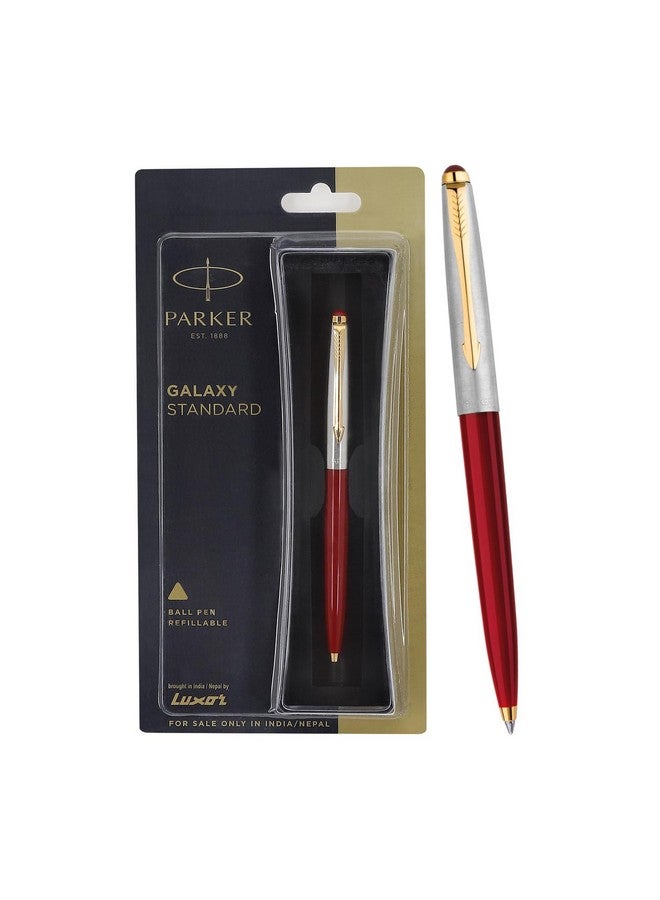 Parker Galaxy Standard Gold Trim Ball Pen| Red Body Color| Ink Color - Blue | Perfect For Corporate Use | Elite Pen For Professionals - Image 1