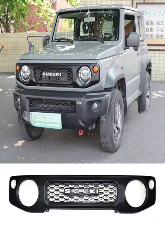 Mesh Grill for Suzuki Jimny, Front Grille compatible with Jimny 2019+ 3&5door Models, Black Honeycomb Mesh Design, Replacement Bumper Grill (With logo) - Image 1