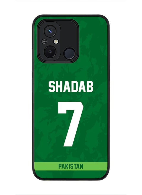 Cover for Xiaomi Redmi 12C 4G Case, Rugged Black Slim Fit Soft Flexible Thin Protective Phone Cases - Player Name - Shadab Khan, Jersey Number- 7