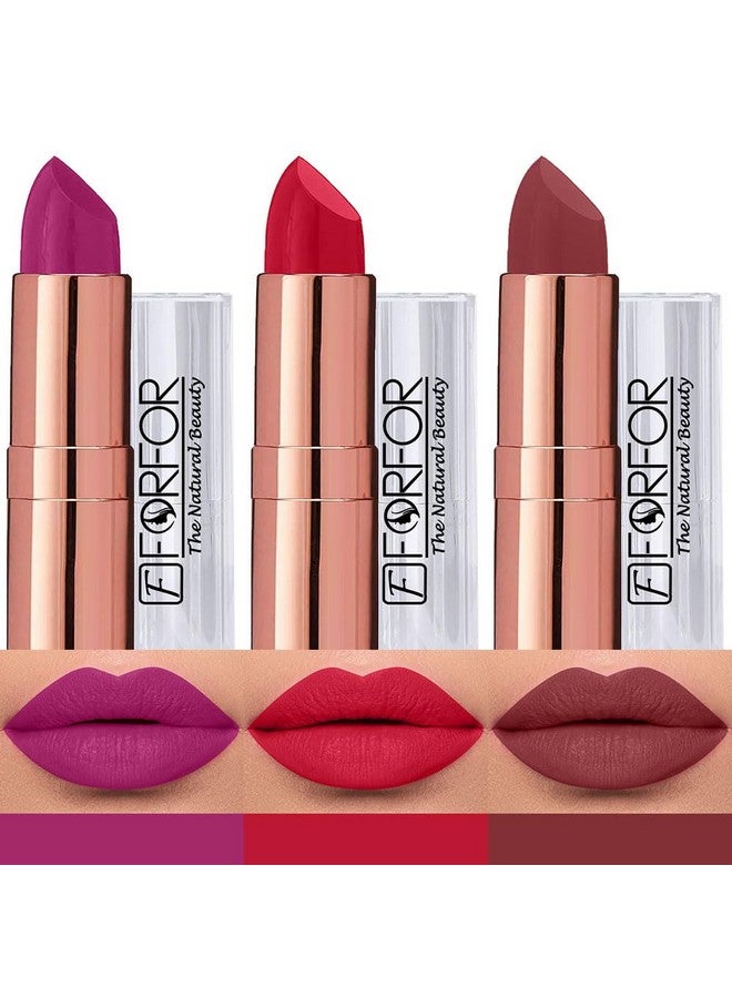 FORFOR Antique Velvet Matte Texture Smooth Finish Lipstick Gift set combo pack 3 for Women Enriched Shea Butter, Vitamin- E & Jojoba oil - Image 1