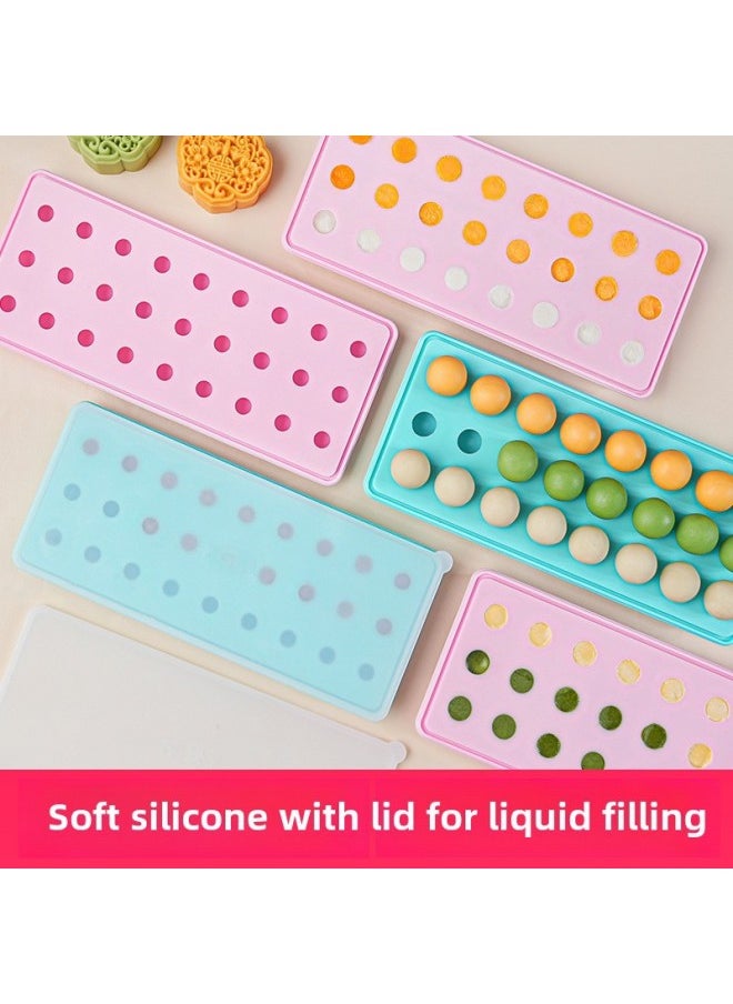 Generic - Silicone Milk Yellow Flow Heart Filling Moon Cake Mold Round Spherical Chocolate Yogurt Frozen Ice Cube Ice Tray Box Home Baking-Specifications:27 Holes 1.7cm About 3G (raspberry Powder) With Lid-Color:As Shown In The Figure - Image 1