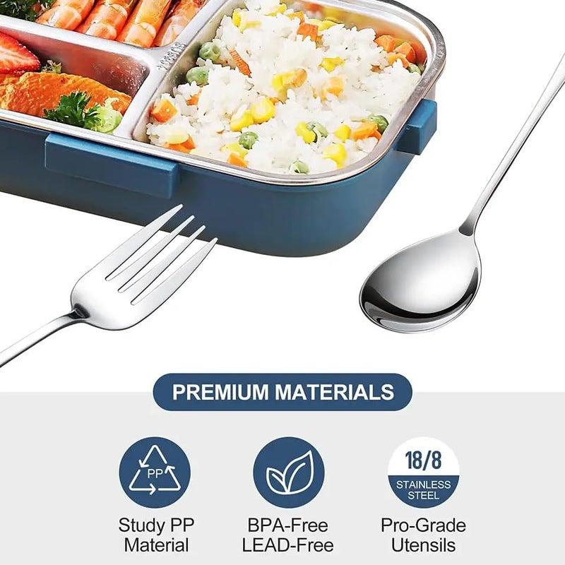 Raafi Stainless Steel Lunch Box for Kid School,Insulated Bento Lunch Box with Tableware & Bag,1100ML 3 Compartment Divided Lunch Containers with Lids,Leakproof | BFA Free | Dishwasher Safe (Yellow) - Image 5