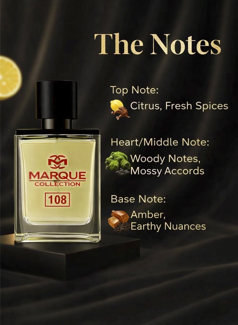 ماركيو كوليكشن Woody Perfume for Men – Marque Collection No. 108 | Long Lasting Perfume for Men with Citrus & Mossy Accords | 25ml - Image 2
