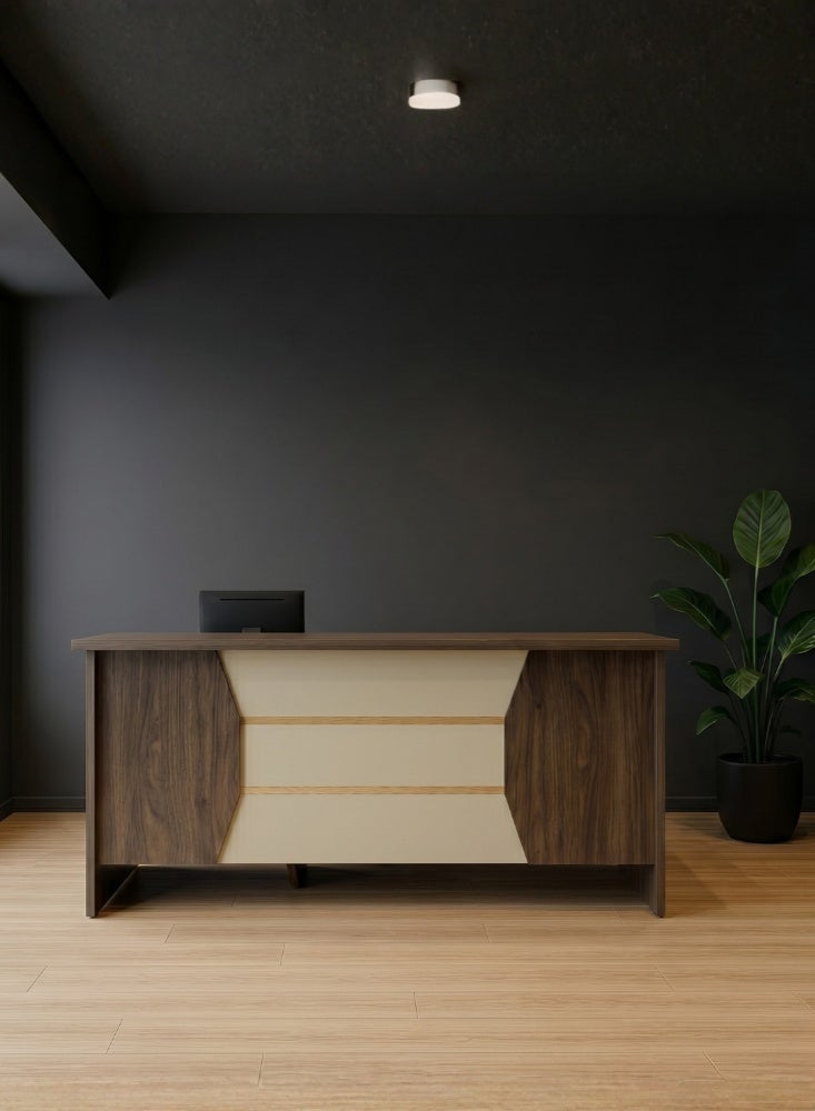 Karnak Dedaina Office Desk 120cm with 3 Drawers & Lock Storage Workstation | Wooden table for Home & Office (Walnut) - Image 1