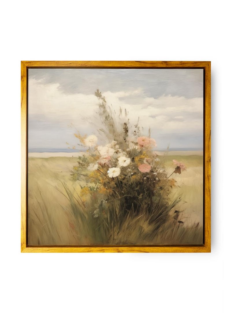 لوحة كانفاس على إطار خشبي بإطار خارجي باللون الخشبي وتصميم منظر كلاسيكي لورود ملونة - Image 5