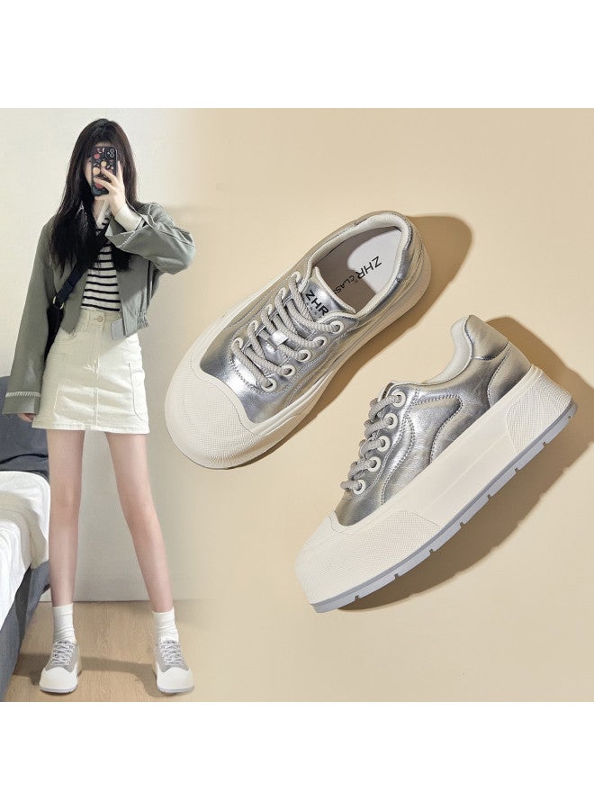 ZHR Platform Height Increase】back-to-school Season Versatile Casual Sneakers For Petite Women, Autumn Women's White Shoes, Flat Shoes For Women - Image 2