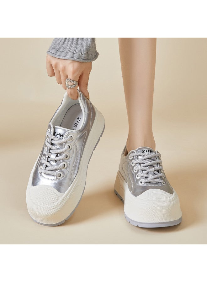 ZHR Platform Height Increase】back-to-school Season Versatile Casual Sneakers For Petite Women, Autumn Women's White Shoes, Flat Shoes For Women - Image 3